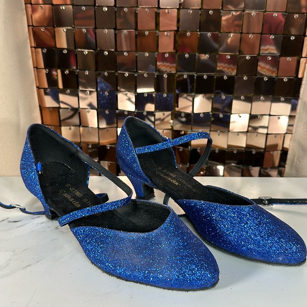 D08 S.King Blue & Black Glitter Heeled Shoes Size 6.5